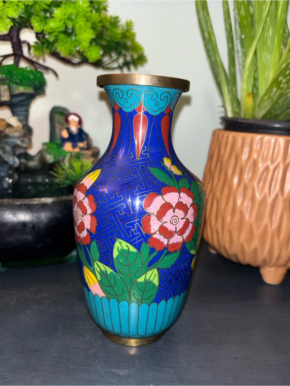 Blue Floral Cloisonné Decorative Vase